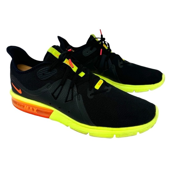 Nike Air Max Sequent 3 Running Sneakers Shoes Black Orange Volt Mens Size 12 - Picture 10 of 14